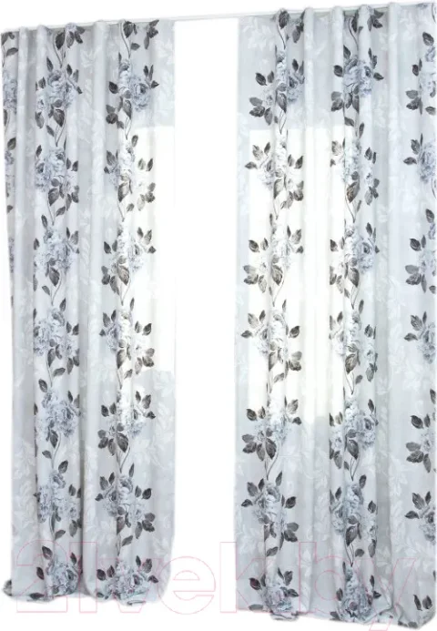 Комплект штор Delfa СШД-050 Flowers/21 (160x270, серые цветы)