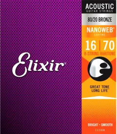 Струны для акустической гитары Elixir Strings 11308 12-70 8-String Baritone — фото 1