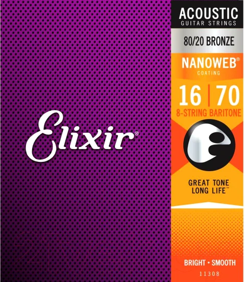 Струны для акустической гитары Elixir Strings 11308 12-70 8-String Baritone