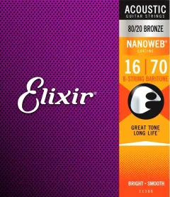 Струны для акустической гитары Elixir Strings 11308 12-70 8-String Baritone — фото 3