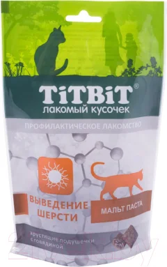 Лакомство для кошек TiTBiT Хрустящие подушечки с говядиной для выведения шерсти / 15421 (60г) — фото 1
