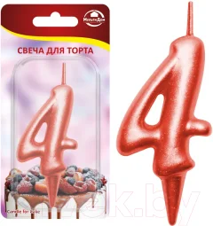 Свеча для торта Мультидом Овал Цифра 4 / МС5-34 (красный) — фото 2
