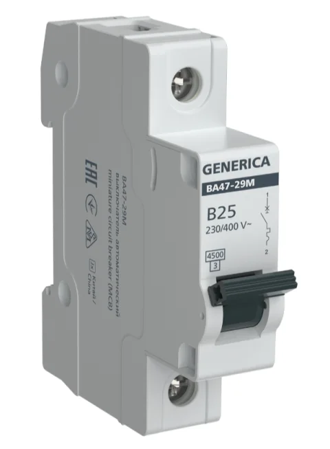 Выключатель автоматический Generica ВА47-29М 1P 25А 4.5кА B / MVA21-1-025-B-G