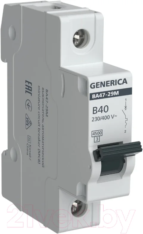 Выключатель автоматический Generica ВА47-29М 1P 40А 4.5кА B / MVA21-1-040-B-G