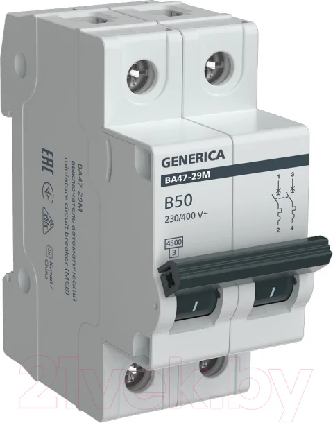 Выключатель автоматический Generica ВА47-29М 2P 50А 4.5кА B / MVA21-2-050-B-G