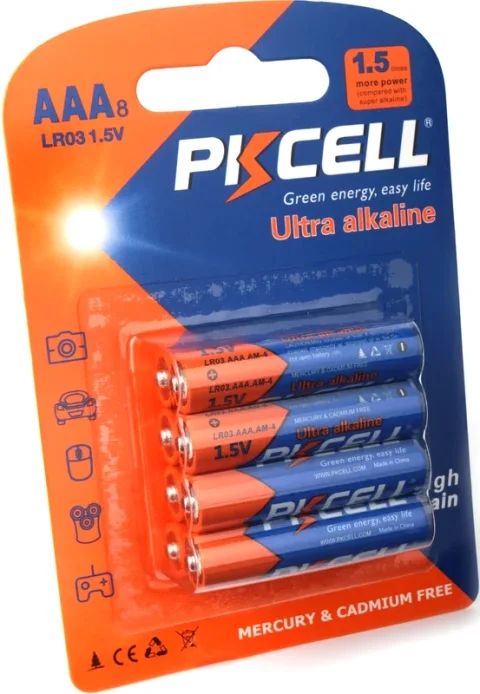 Комплект батареек Pkcell AAA LR03 Alkaline 1.5V / LR03-8B (8шт)