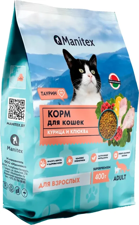 Сухой корм для кошек Manitex Adult Для взрослых Курица и клюква (400г)