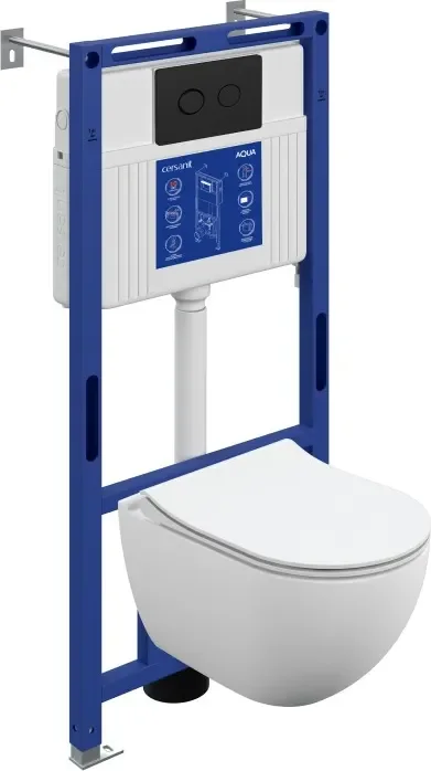 Унитаз подвесной с инсталляцией Cersanit Brasko Smart DPL EO Slim + Aqua 50 Prime P / 69321 (с кнопкой Accento Circle черный матовый)