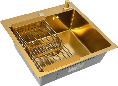 Мойка кухонная Basic CL DS Decor 60x50 (золото, коландер, дозатор)