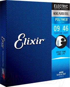 Струны для электрогитары Elixir Strings Custom Light 12025 Polyweb 9-46 — фото 3