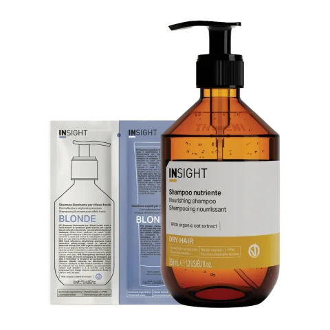 Набор косметики для волос Insight Dry Hair Шампунь Nourishing 350мл+Шампунь-маска Blonde 10мл (стекло)