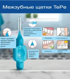 Ершики межзубные TePe Extra Soft №2 с особо мягкой щетиной (6шт) — фото 9