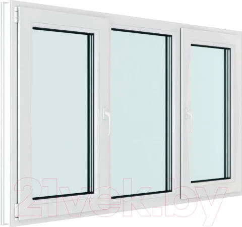 Окно ПВХ Brusbox Futuruss 3 части Поворотно-откидные створки по краям 3 стекла (1500x2200x70)