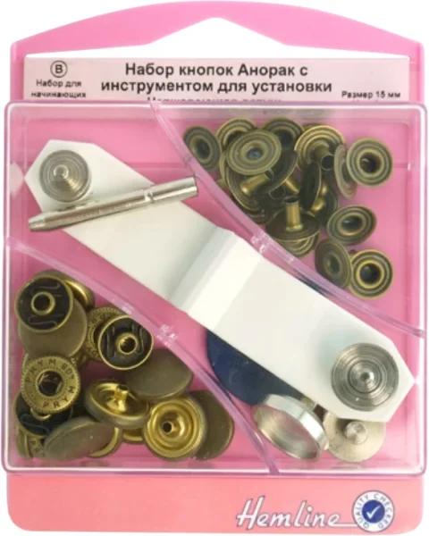 Набор кнопок для одежды Hemline Анорак H407.A 15мм (10шт, античная латунь)
