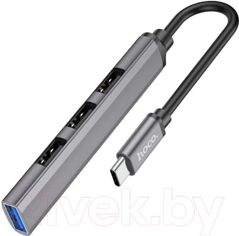 USB-хаб Hoco HB26 Type-C на 4 (USB3.0+USB2.0x3) (металлик)