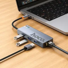 Док-станция для ноутбука Hoco HB51 6в1 Type-C - HDTV+RJ45+PD+USB3.0x3 (глубокий космический серый) — фото 9