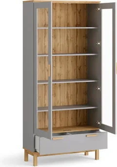 Шкаф с витриной MODULA Вирелле INV06HS-2V1S-1004/398/2194(21) (BZ серый шифер/DI дуб натюрель) — фото 8