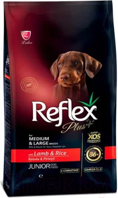 Сухой корм для собак Reflex Plus Junior Для средних и крупных пород с ягненком и рисом (3кг) — фото 1