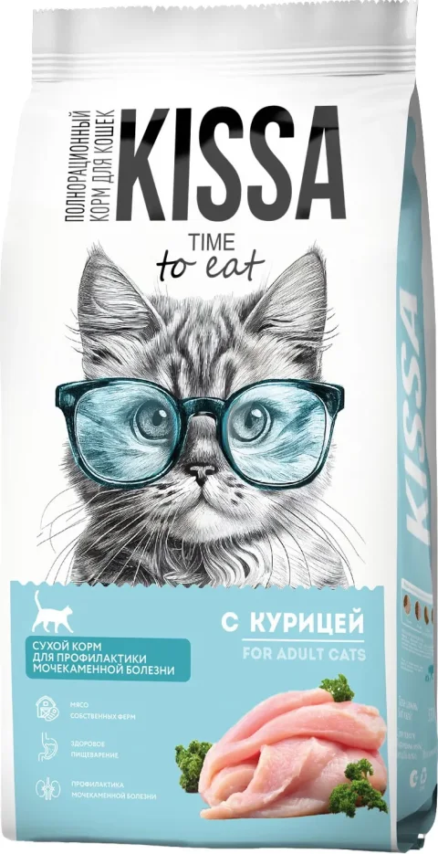 Сухой корм для кошек Kissa для профилактики мочекаменной болезни с курицей (1.5кг)