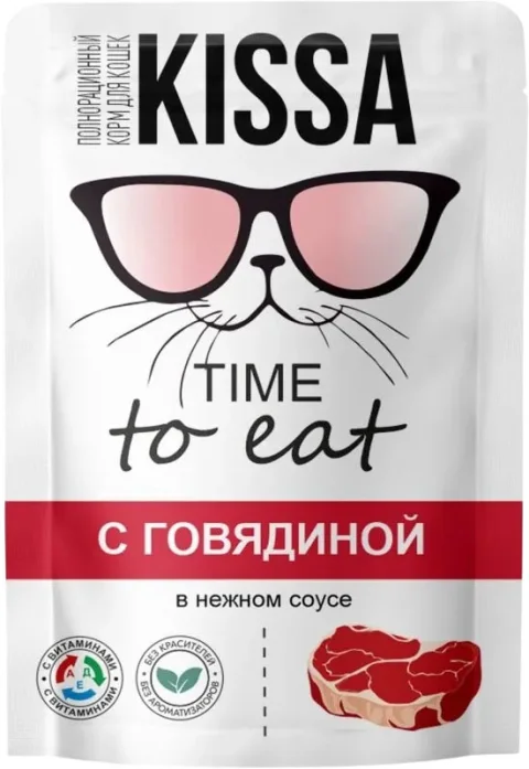 Влажный корм для кошек Kissa С говядиной в соусе (28x75г)