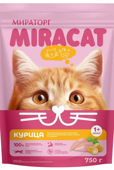Сухой корм для кошек Мираторг Для взрослых кошек всех пород с курицей (750г)