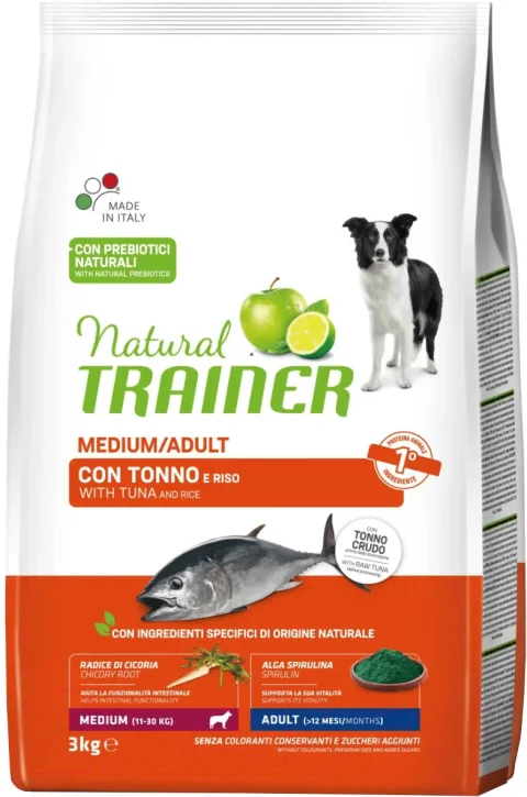 Сухой корм для собак Trainer Natural для средних пород с рыбой, рисом и морскими водорослями (3кг)