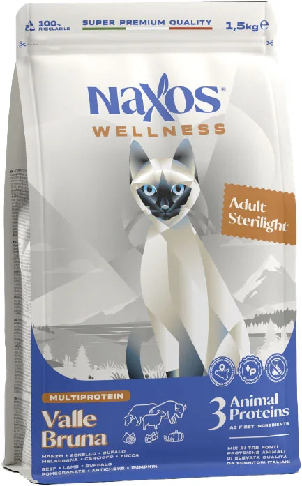 Сухой корм для кошек Adragna Naxos Wellness Adult Стерилайт говядина, ягненок, буйвол (1.5кг)