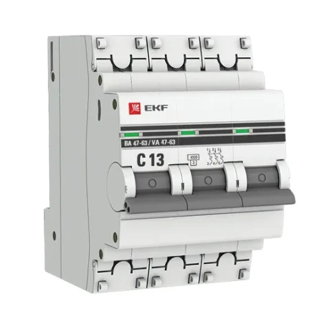 Выключатель автоматический EKF PROxima ВА 47-63 3P 13А (C) 4.5kA / mcb4763-3-13C-pro