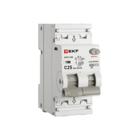 Дифференциальный автомат EKF PROxima АВДТ-63N 1P+N 25А C 30мА AC / D63N26E25C30