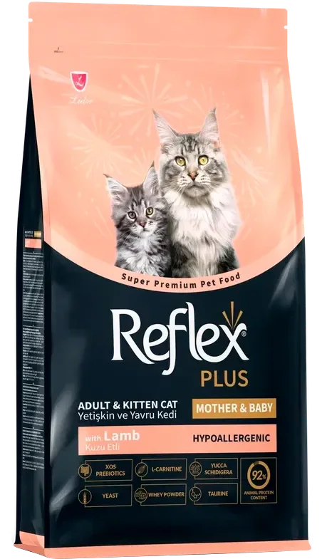 Сухой корм для кошек Reflex Plus Для кормящих кошек и котят с ягненком и рисом (15кг)