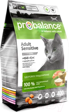 Сухой корм для кошек ProBalance Sensitive с курицей и рисом (400г) — фото 1
