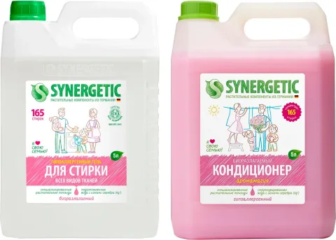 Набор средств для стирки Synergetic Гель для стирки+Кондиционер для белья Аромамагия (2x5л)