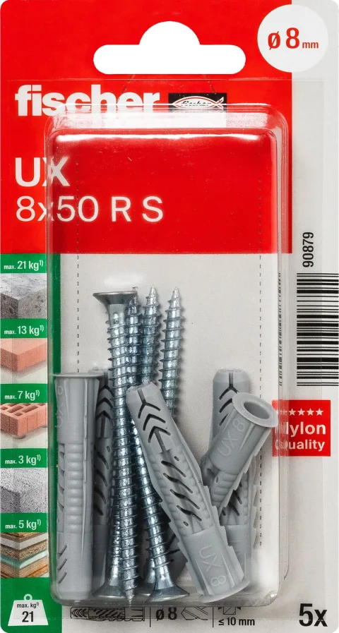 Дюбель универсальный FISCHER UX 8x50 R с бортом с саморезом / 90879f (5шт)